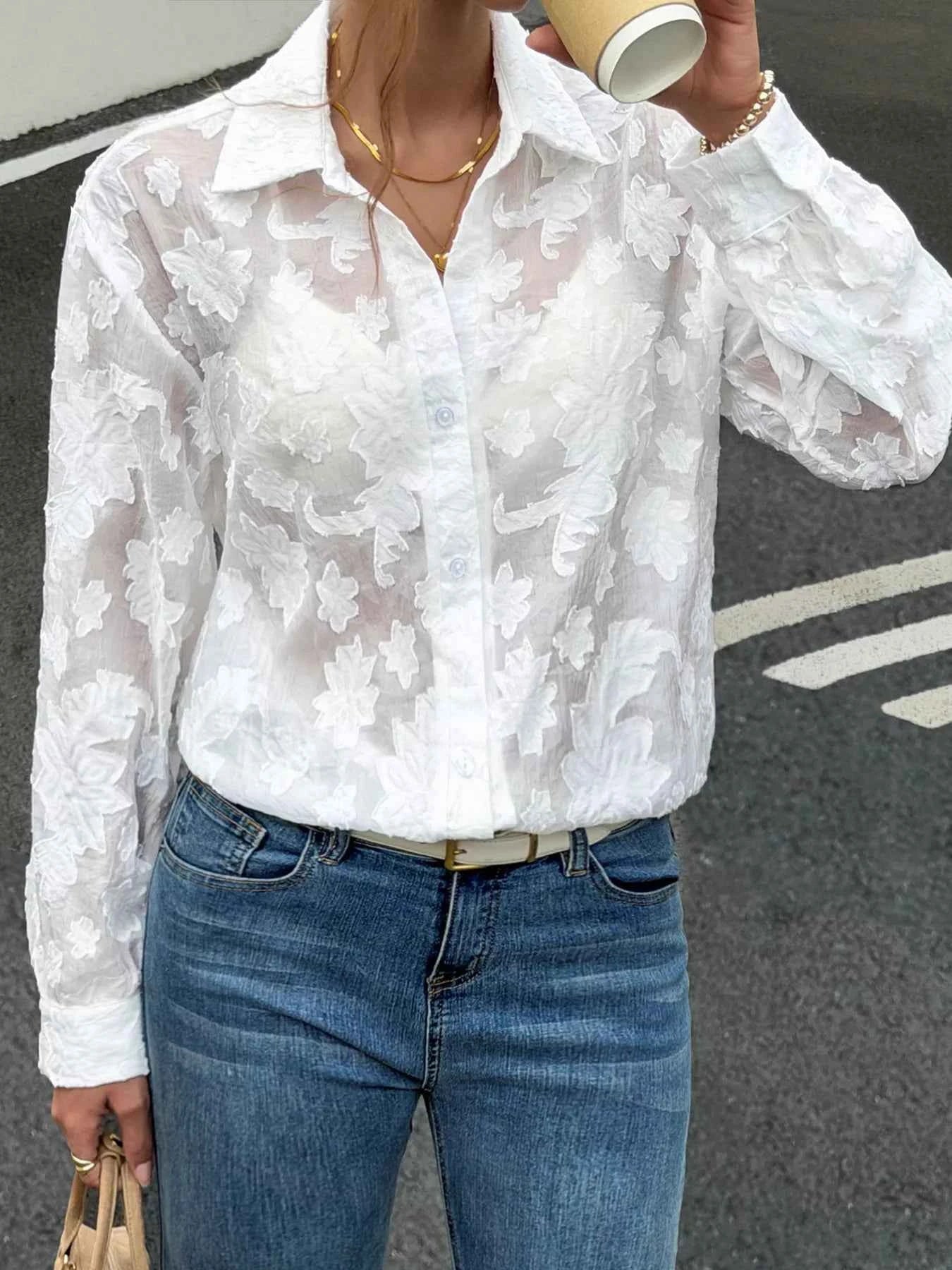 Sheer Floral Button Up Shirt