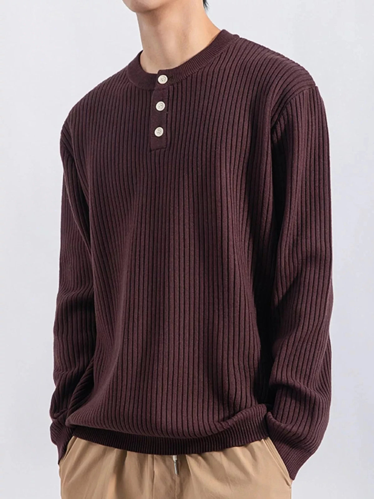 Men's Plus Size Ribbed Button Detail Knit Top