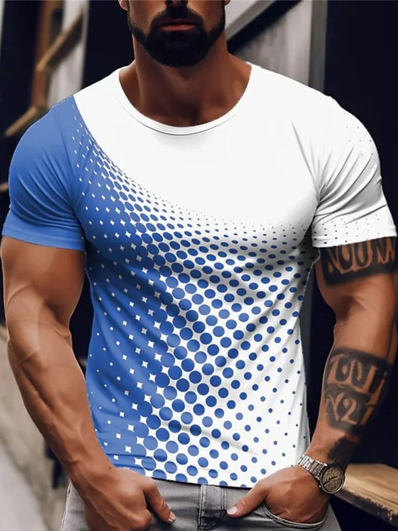 Men's Full Size Gradient Dot Print T-Shirt Plus Size