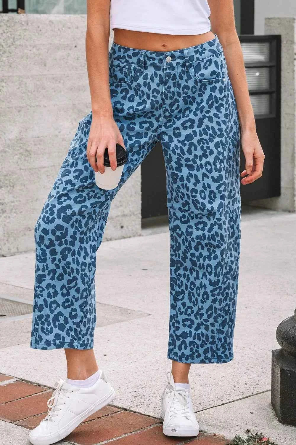 Leopard Print Barrel Leg Jeans