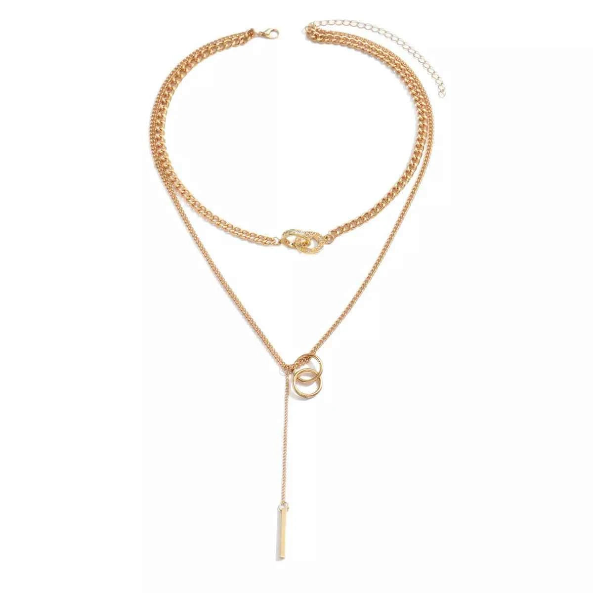 Double Layered Chain Y-Shaped Pendant Necklace