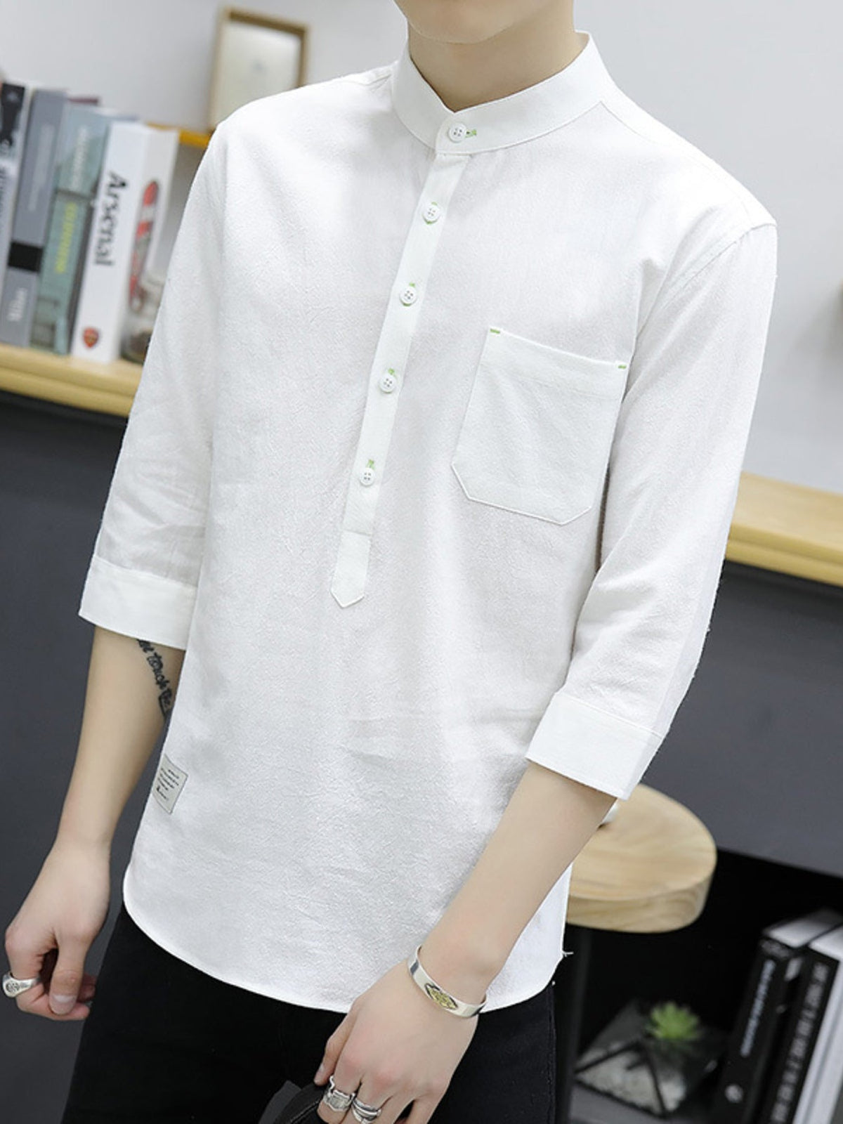 Men's Plus Size Button Detail 3/4 Sleeve Shirt Plus Size