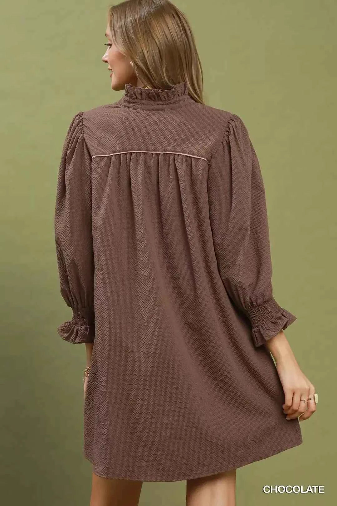Umgee Textured Puff Sleeve Mini Dress