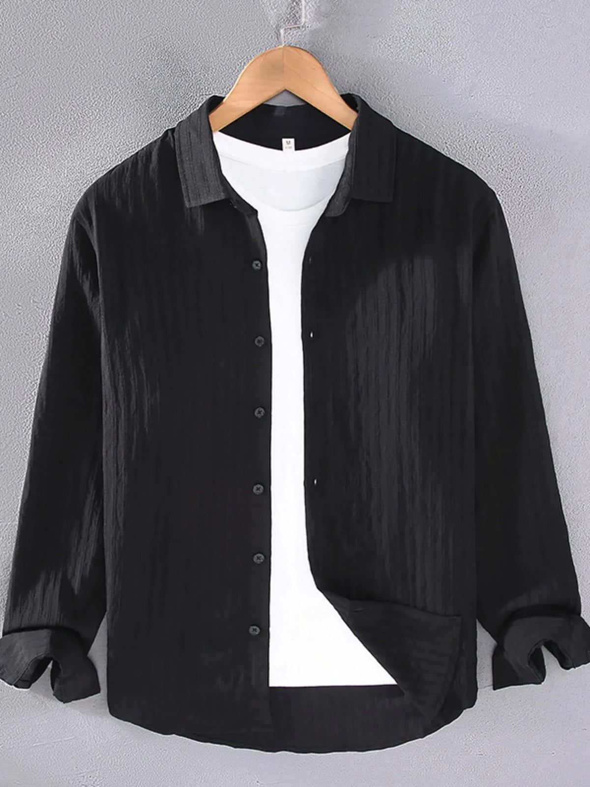 Men's Plus Size Textured Button Up Long Sleeve Shirt