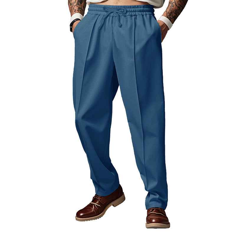 Casual Solid-color Trousers Loose-fitting With A Drawstring And Straight Legs