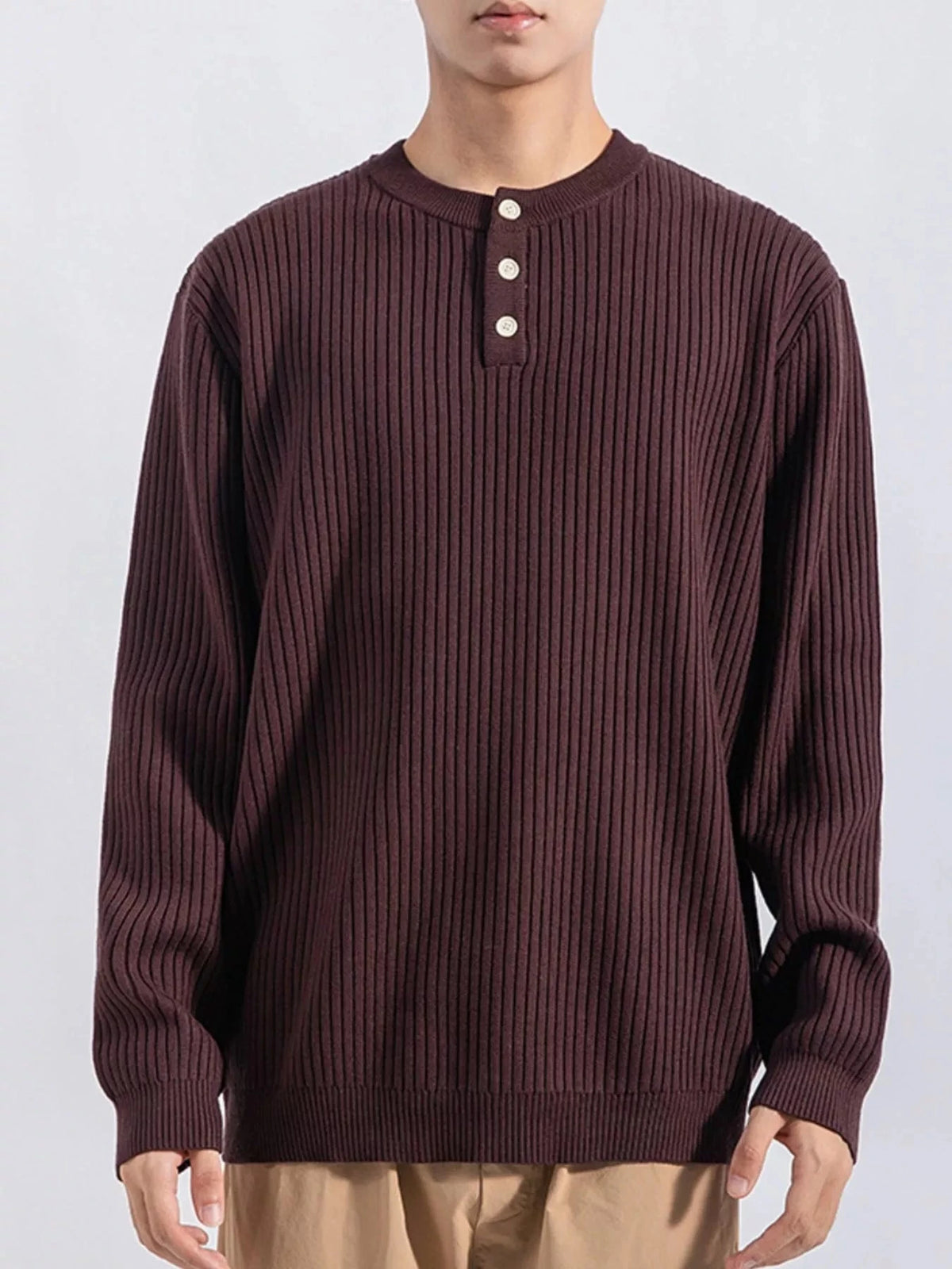 Men's Plus Size Ribbed Button Detail Knit Top