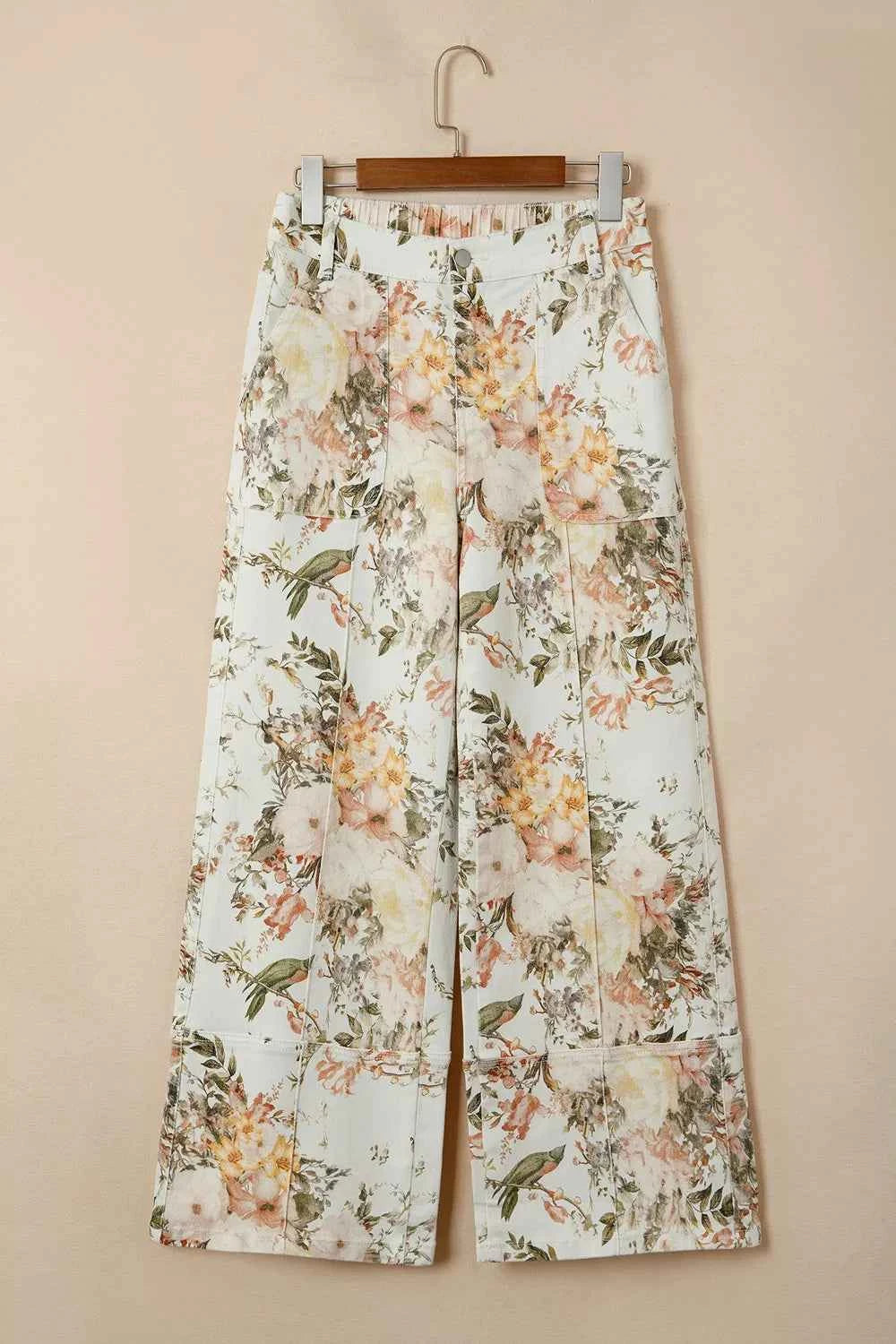 Vintage Style Floral Print High Waist Wide Leg Jeans