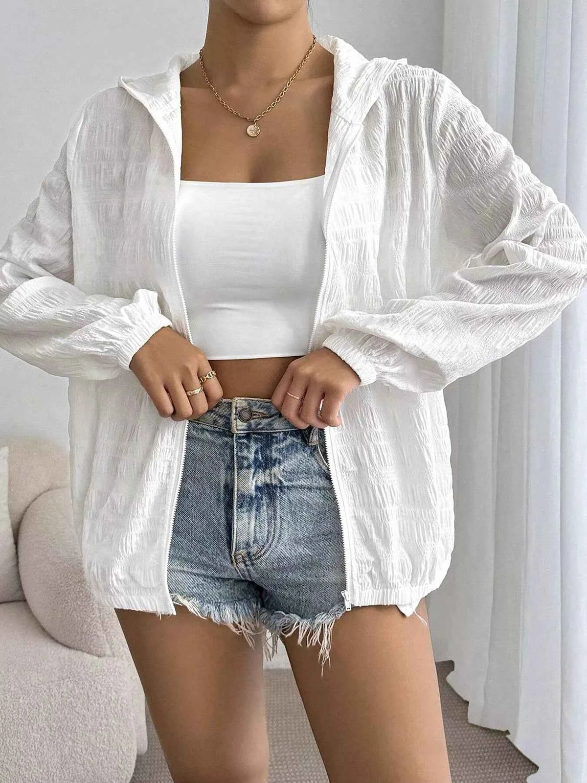 Lightweight Textured Hooded Jacket