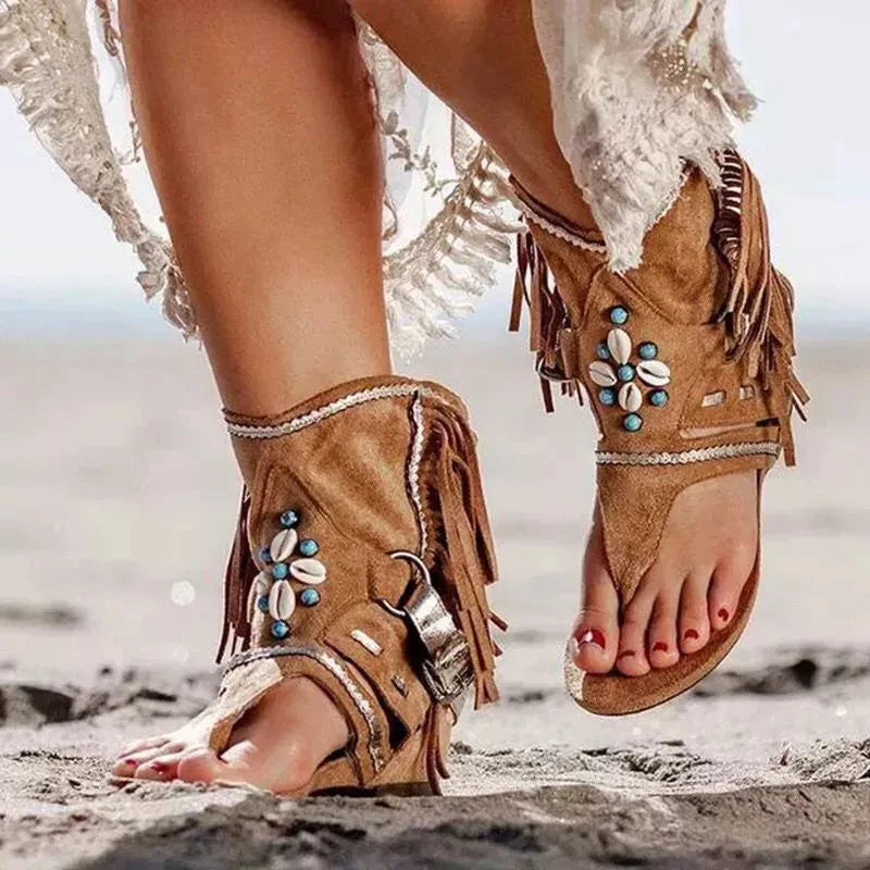 Fringe Ankle Cuff Sandals