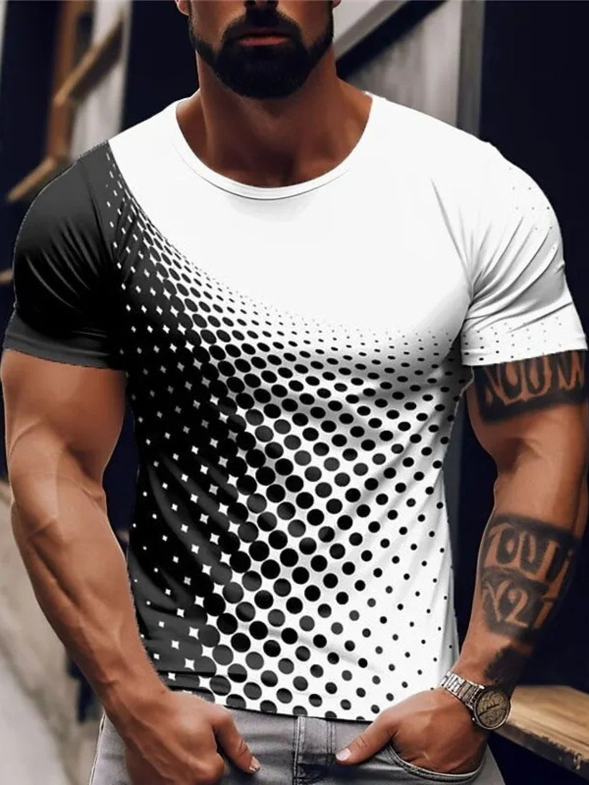 Men's Full Size Gradient Dot Print T-Shirt Plus Size