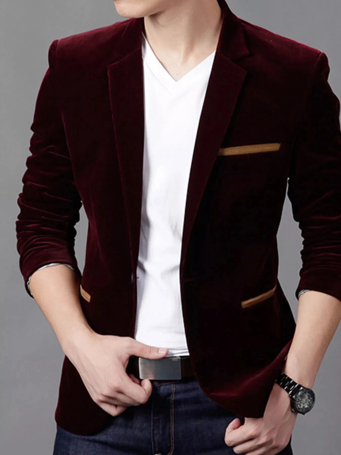 Men's Plus Size Slim Fit Velvet Blazer