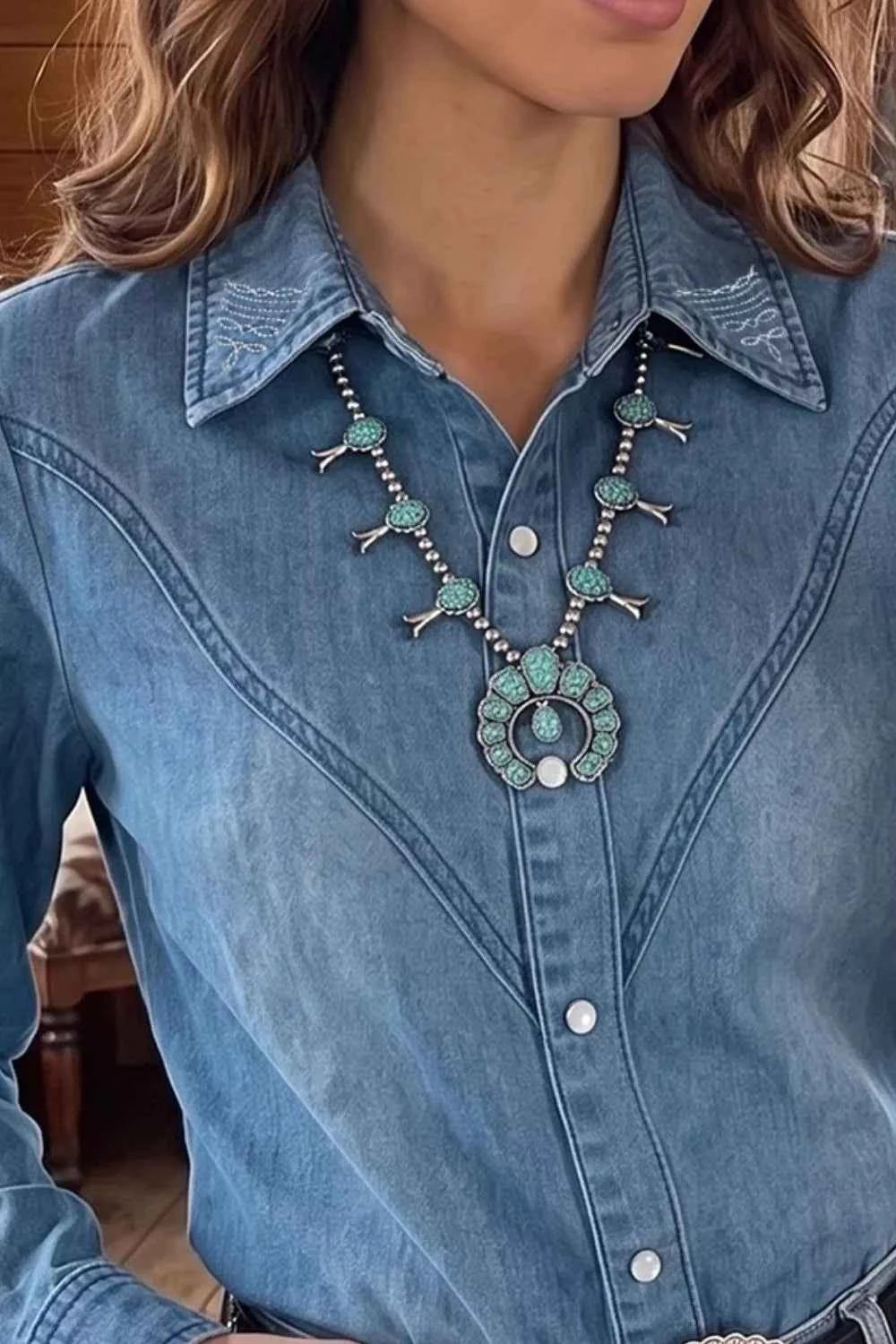 Long Sleeve Collared Neck Denim Shirt
