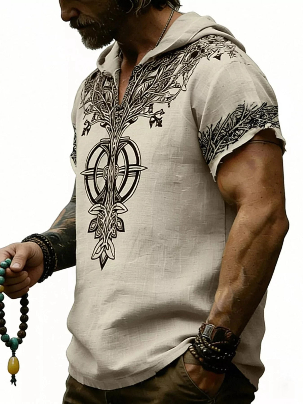 Men's Full Size Printed Hooded Short Sleeve Top Plus Size