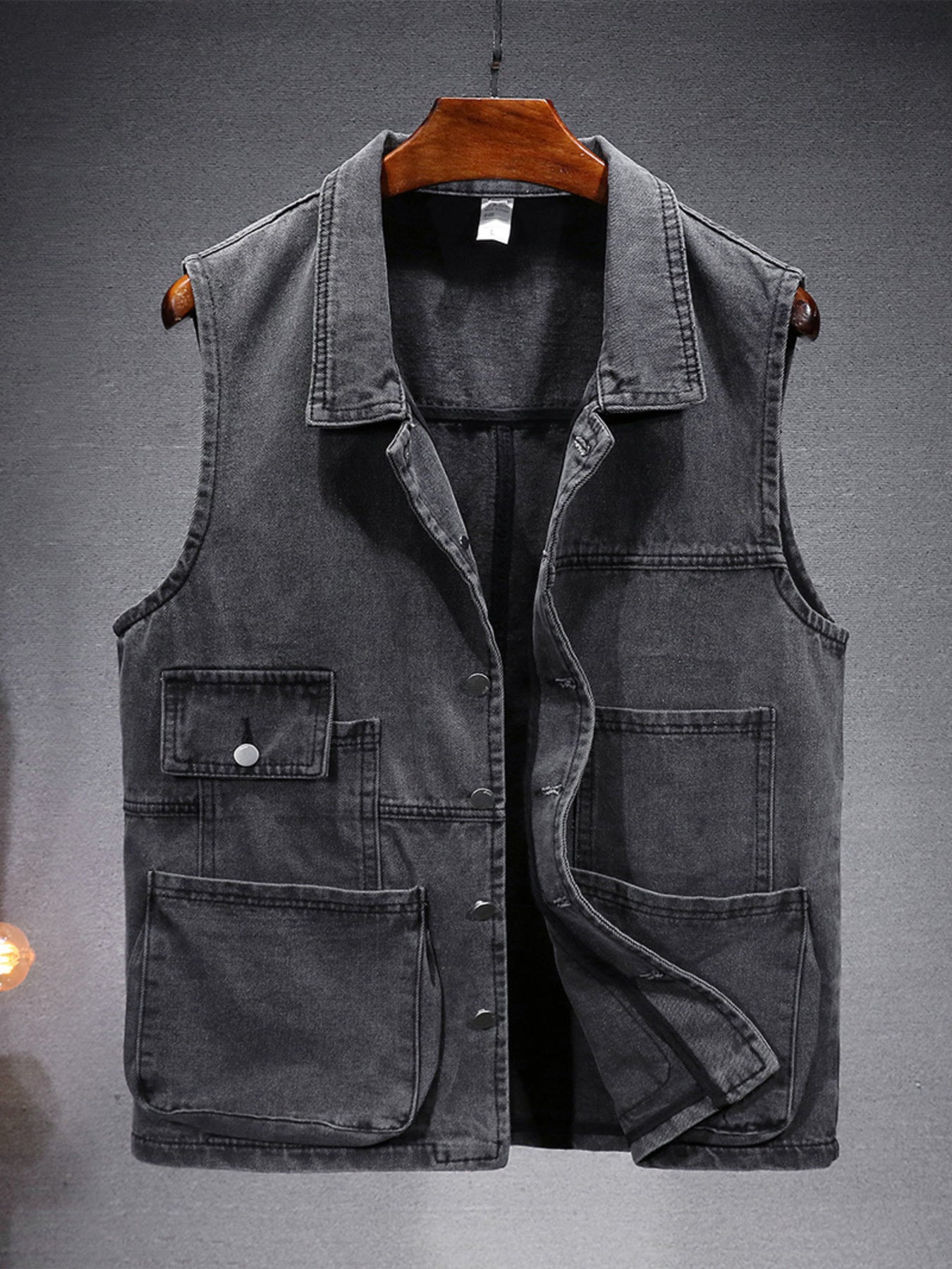 Men's Plus Size Vintage Washed Denim Vest