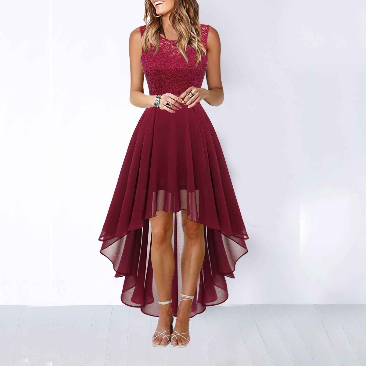 Women's Sleeveless Lace Chiffon A-Line Dress