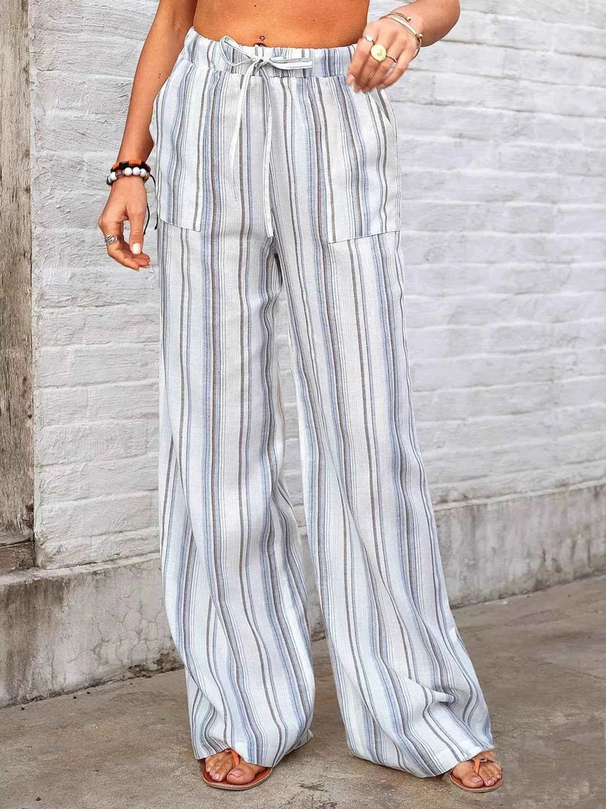 Full Size Striped Wide-Leg Pants Plus Size
