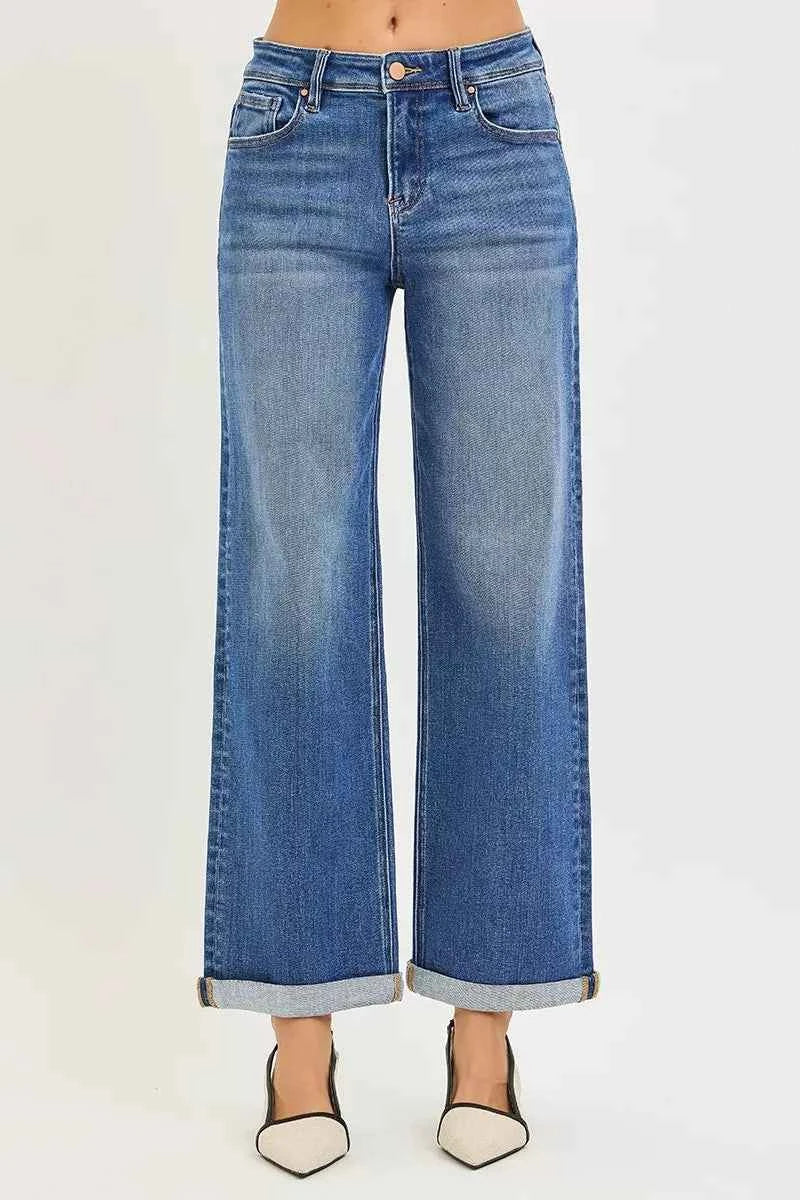 RISEN Full Size High Rise Relaxed Fit Ankle Straight Cuff Jeans Plus Size
