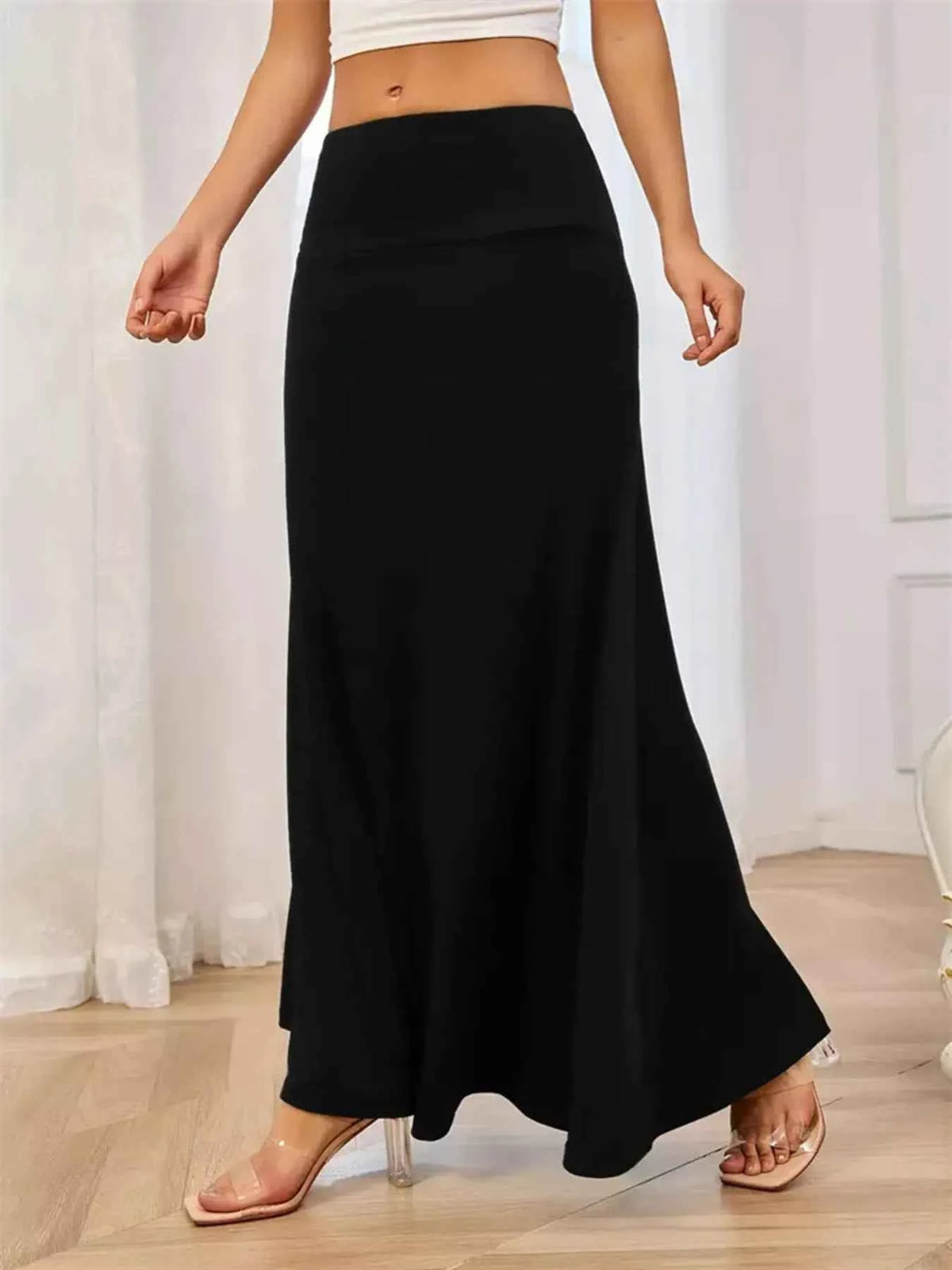 Flowy Maxi Skirt with Wide Waistband