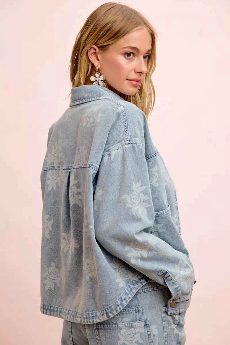 BiBi Printed Washed Denim Jacket With Pocket