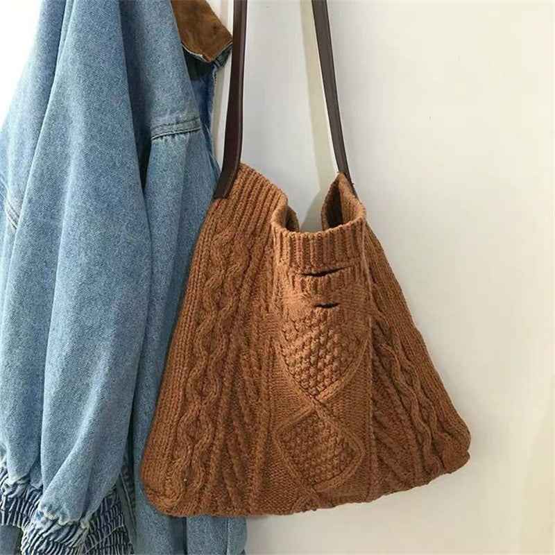 Vintage wool knitted woven shoulder bag