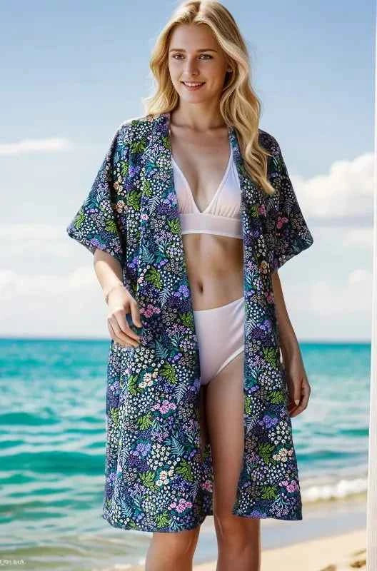 Heimish Full Size Half Sleeve Floral Open Cardigan Plus Size