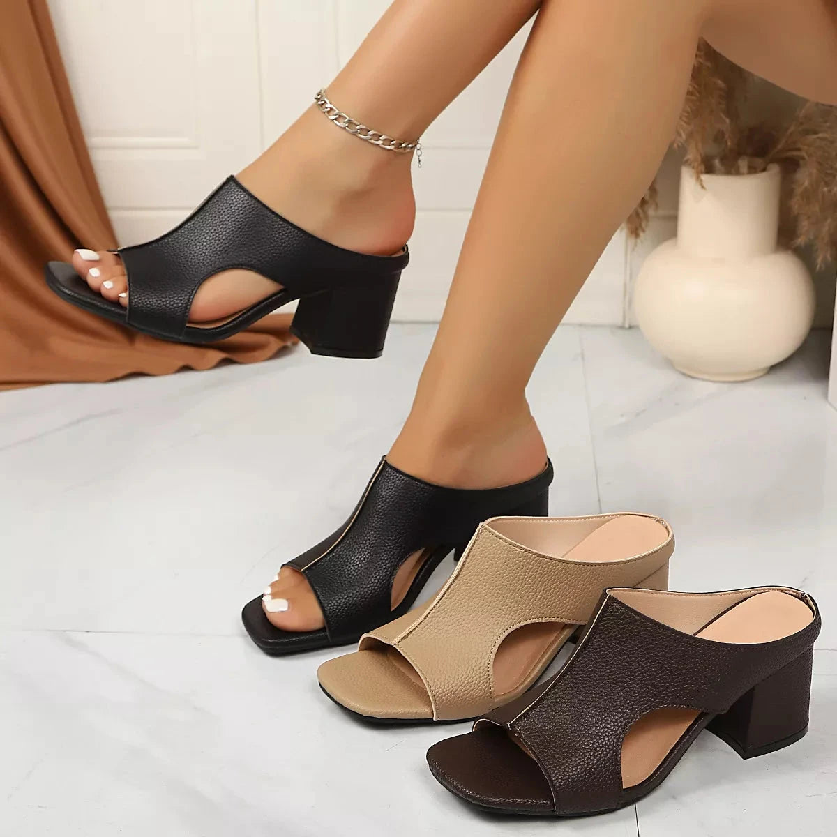 Open Toe Block Heels Sandals