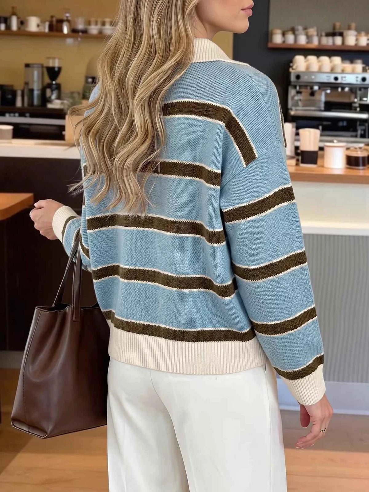 Striped Polo Collar Sweater