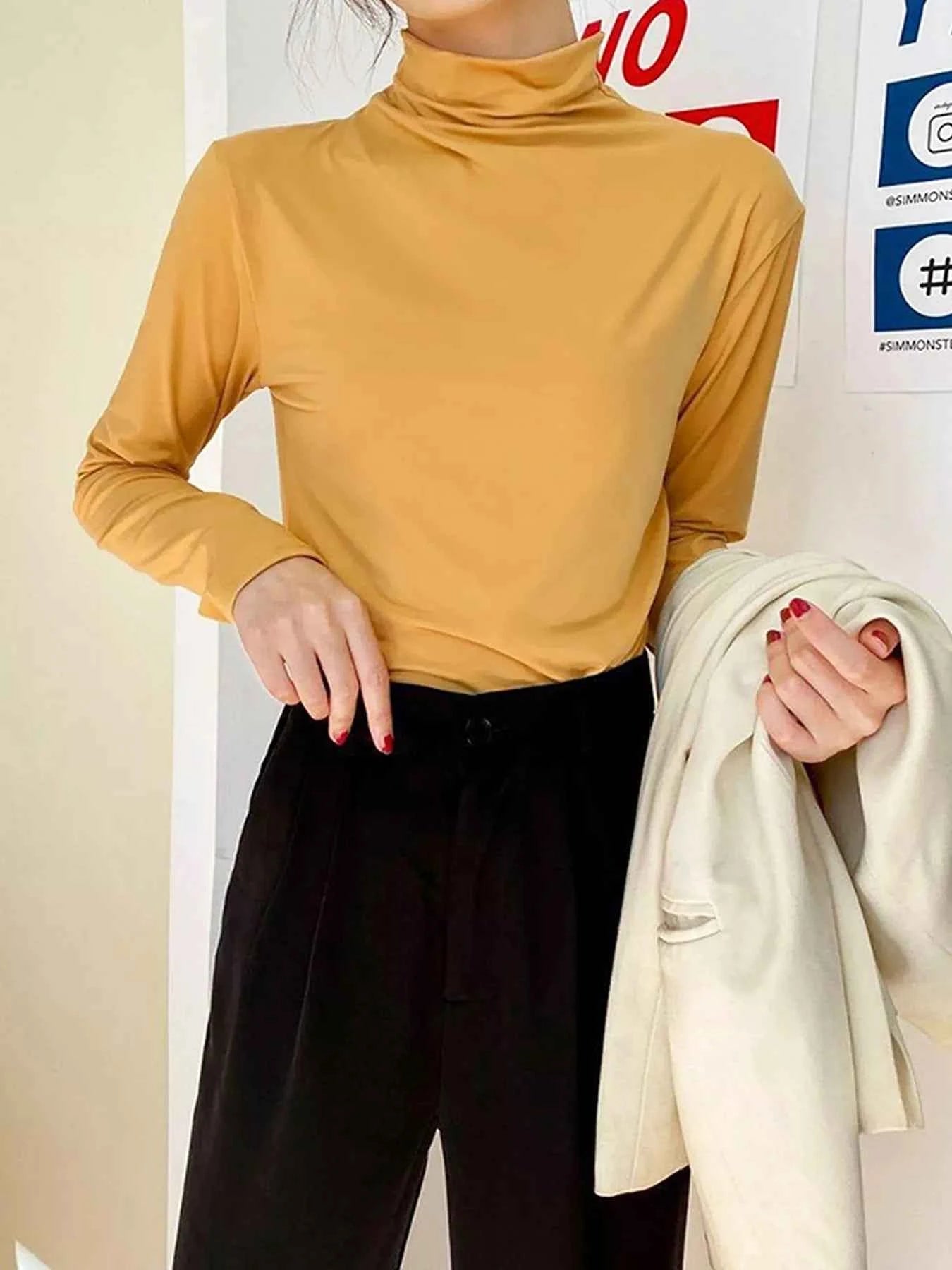 Solid Color Turtleneck Long Sleeve T-Shirt