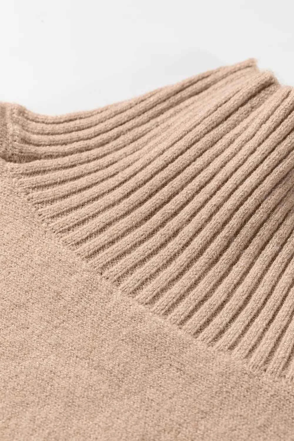Ribbed Trim High Neck Short Sleeve Casual Sweater