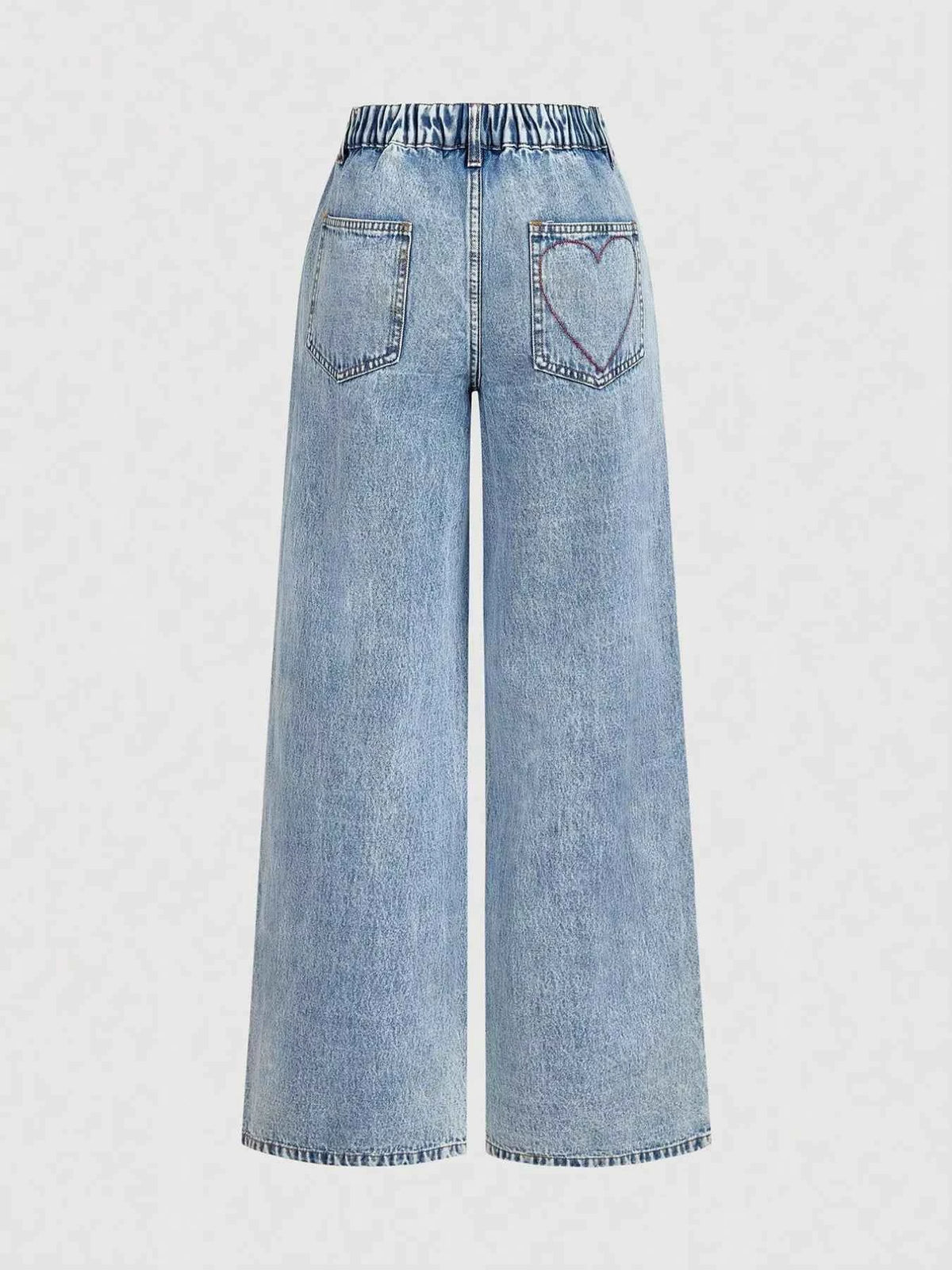 Embroidered Heart Wide-Leg Jeans