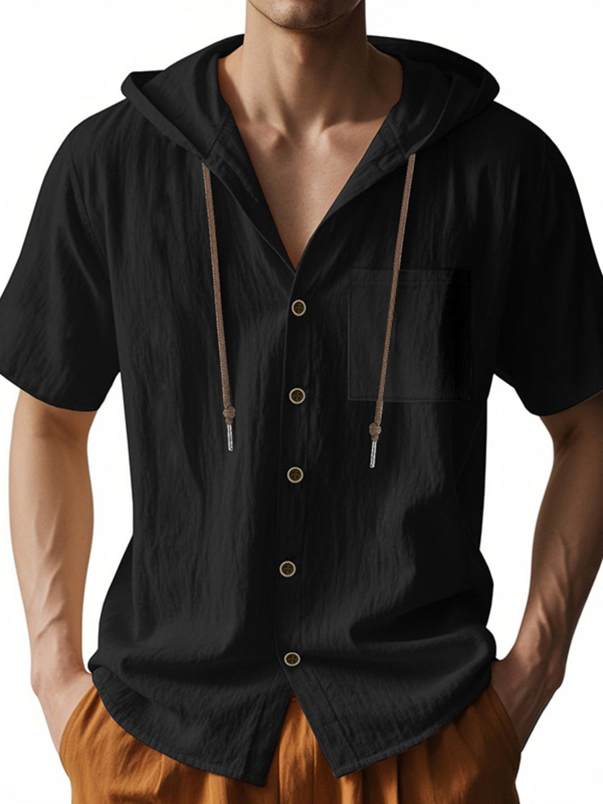 Men's Full Size Casual Hooded Short-Sleeve Shirt Plus Size