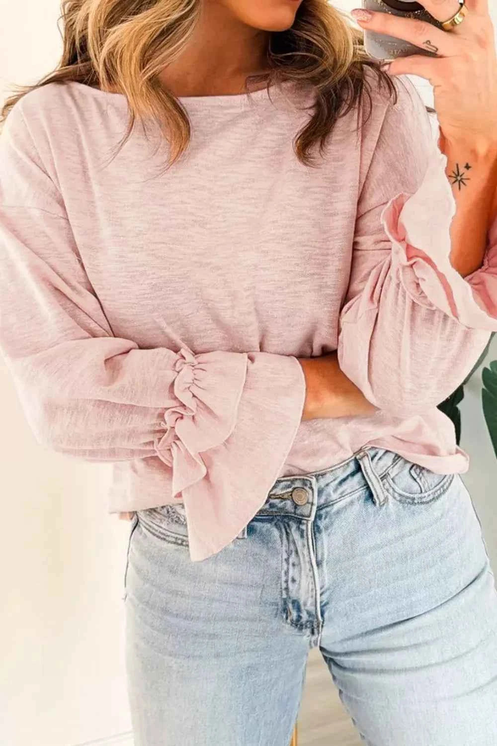 Long Sleeve Ruffle Cuff Casual Elegant Top