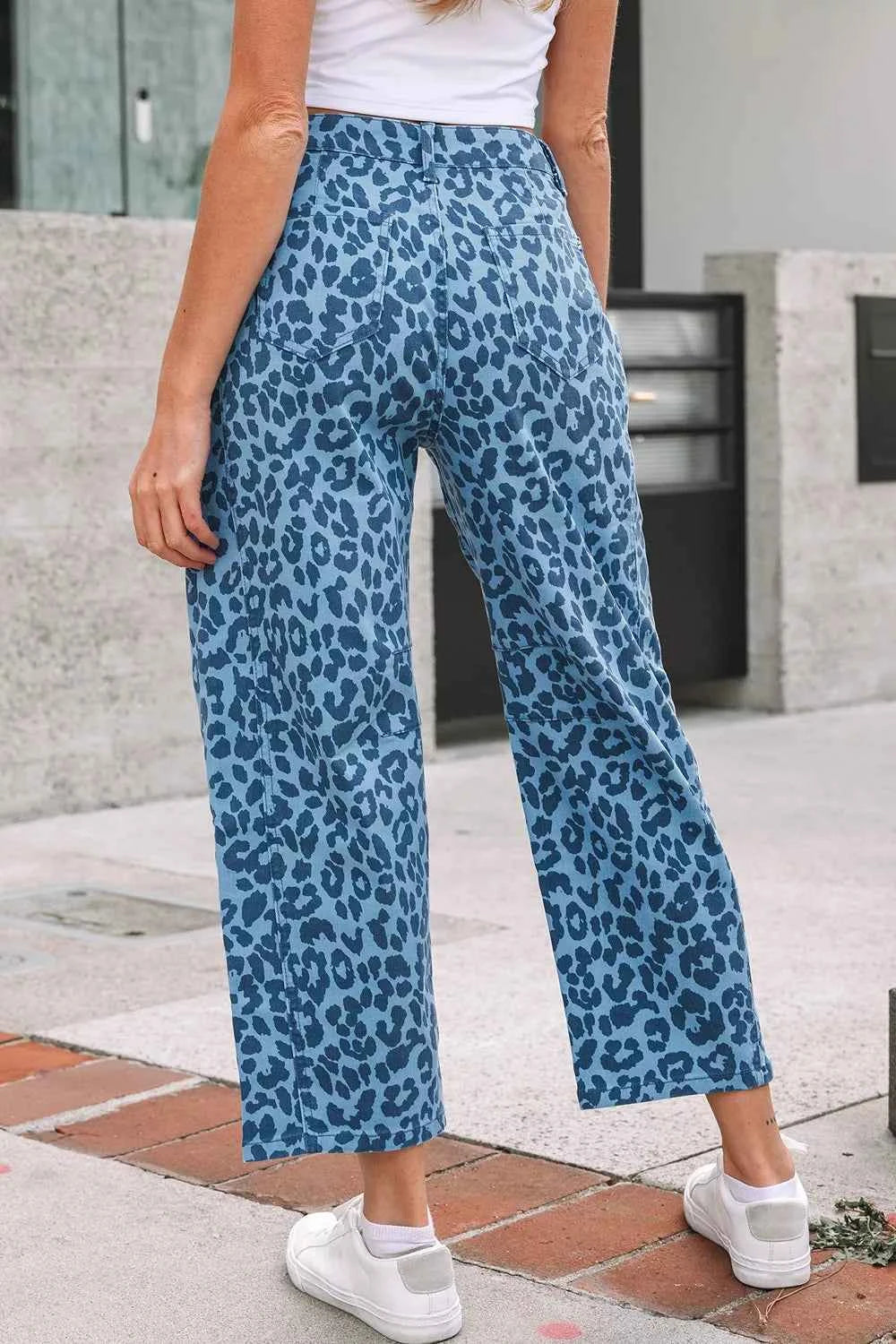 Leopard Print Barrel Leg Jeans