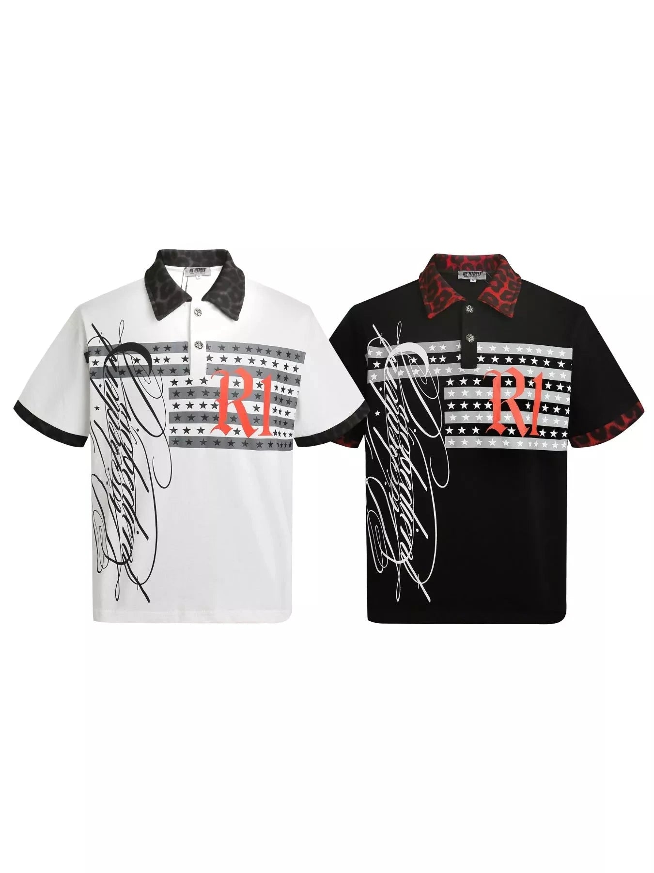 Men's Graphic Leopard Collar Short Sleeve Polo