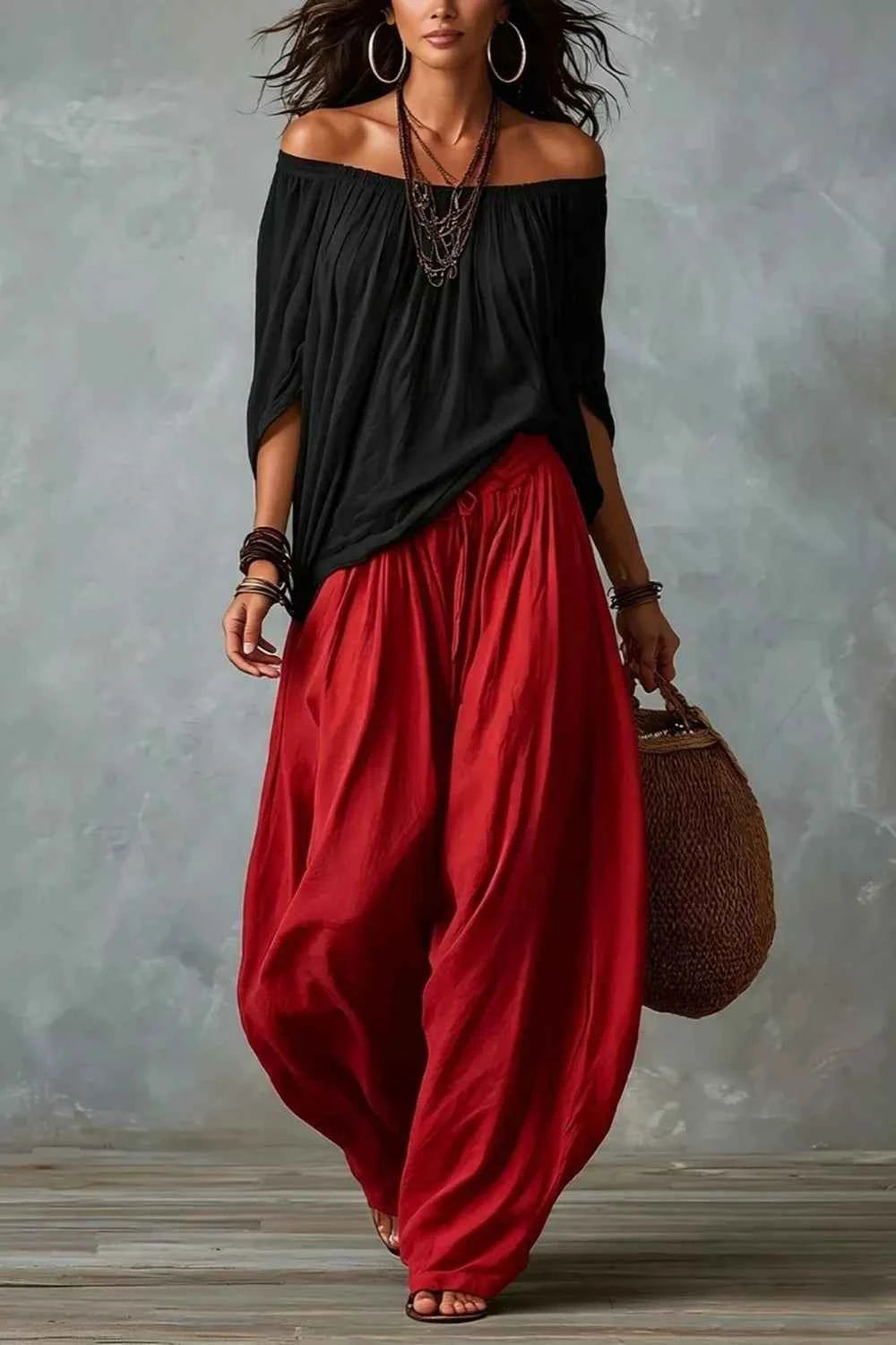 Full Size Off-Shoulder Top and Wide-Leg Pants Set Plus Size