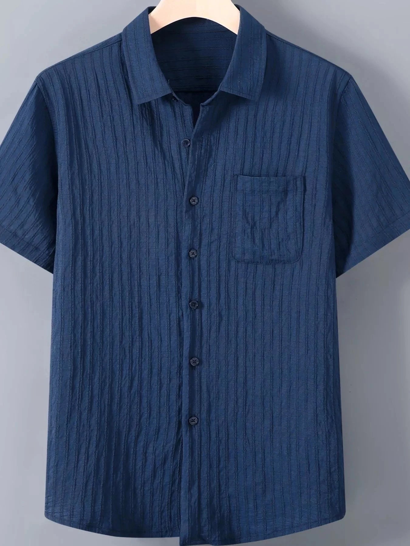 Men's Plus Size Textured Button Up Short-Sleeve Shirt
