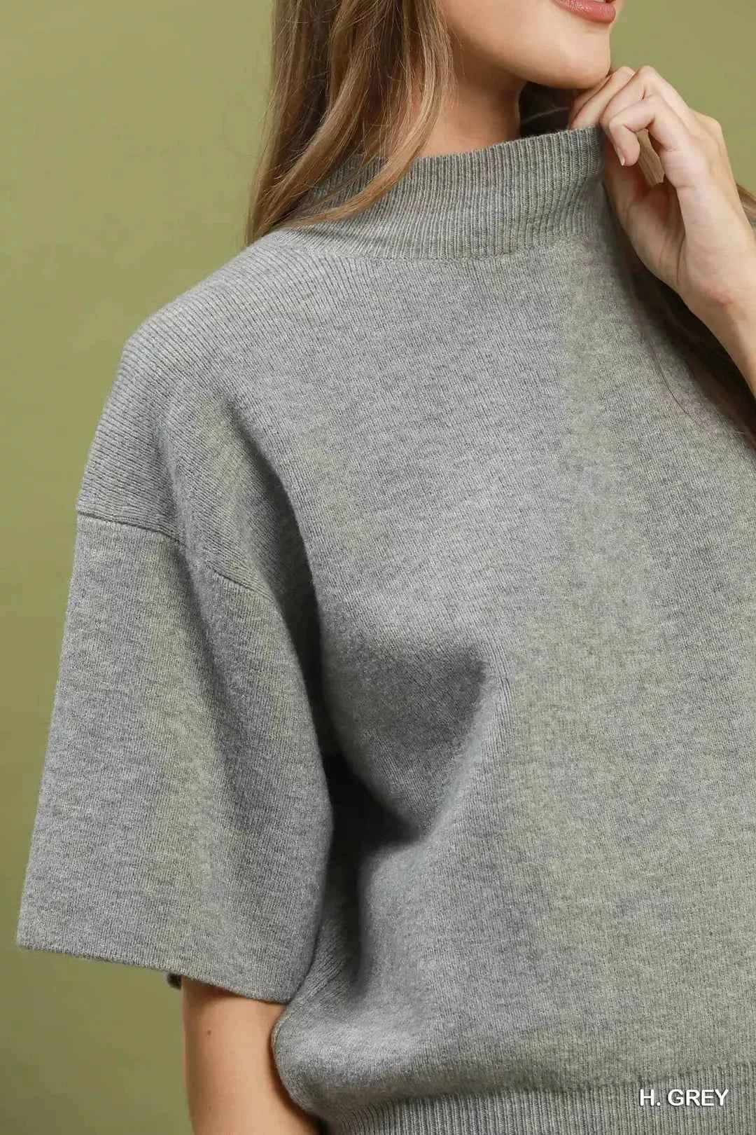 Umgee Mock Neck Short Sleeve Knit Sweater Top