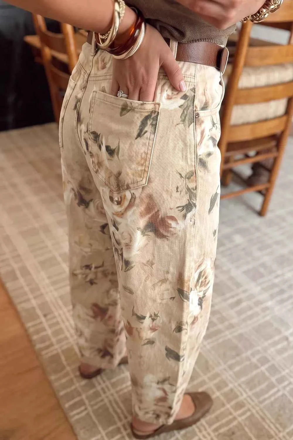 Retro Floral Print Relaxed Barrel Jeans