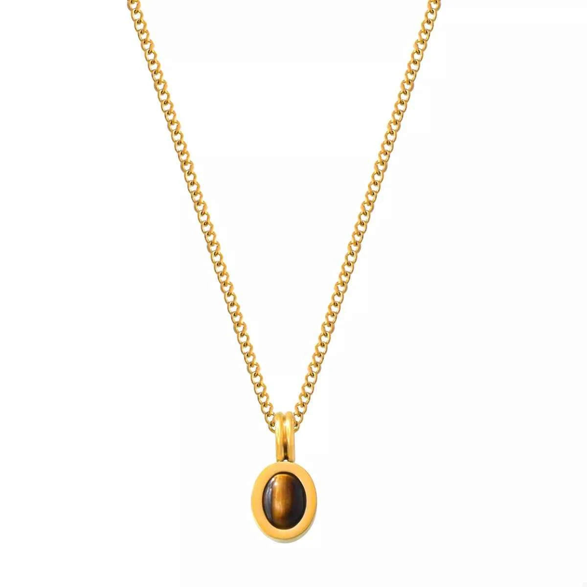 2 Piece Natural Stone and Gold Chain Necklace with Pendant