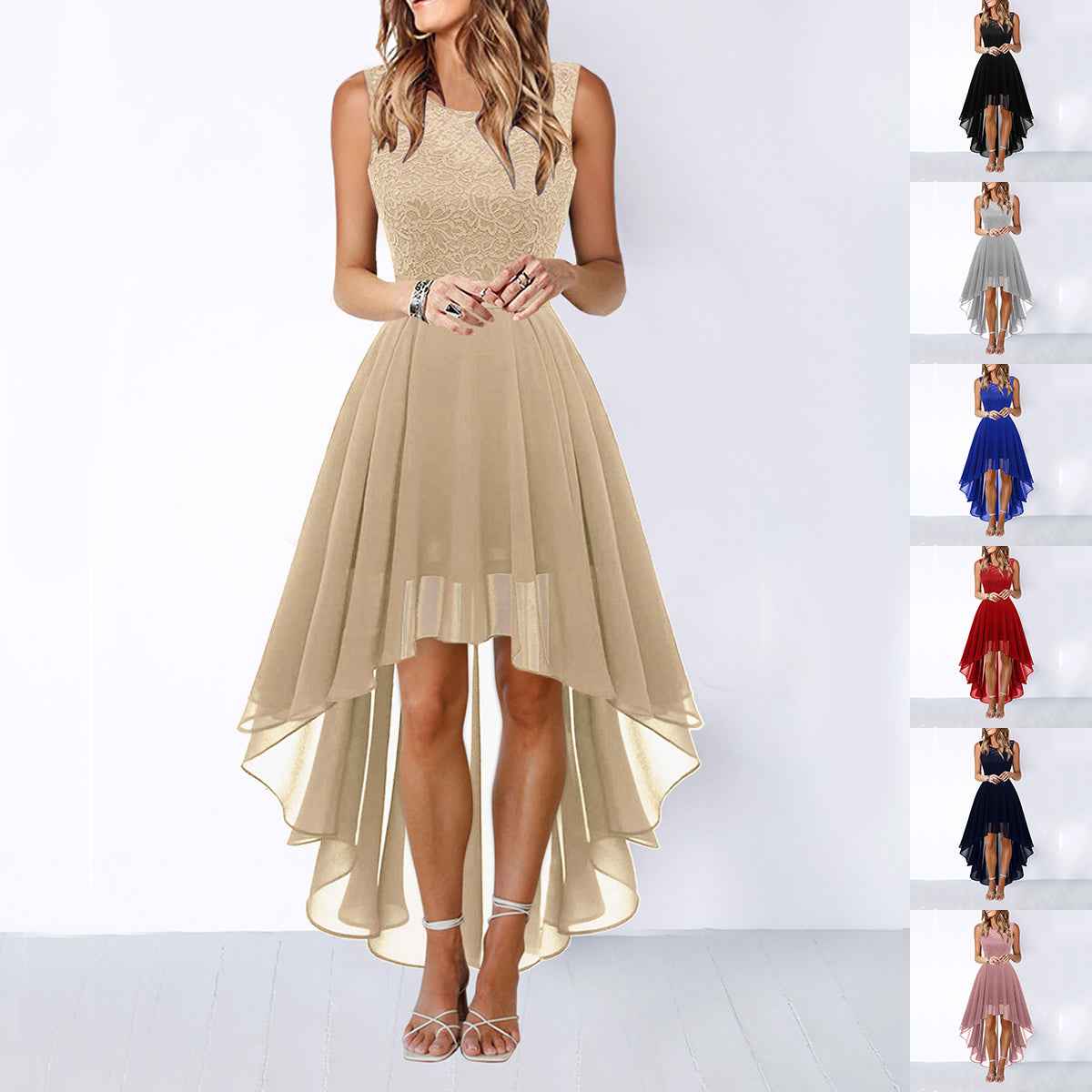 Women's Sleeveless Lace Chiffon A-Line Dress