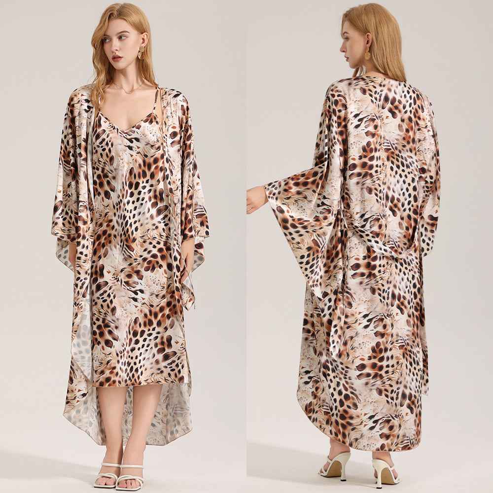 Elegant Printed Satin Chiffon Camisole Robe SpringSummer Two-Piece Set
