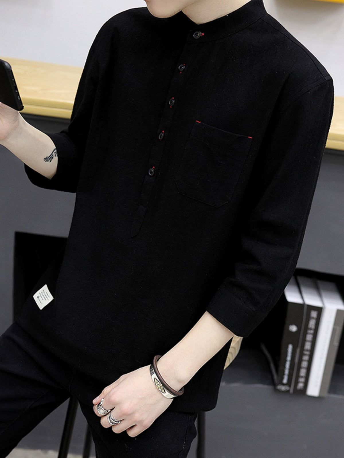 Men's Plus Size Button Detail 3/4 Sleeve Shirt Plus Size