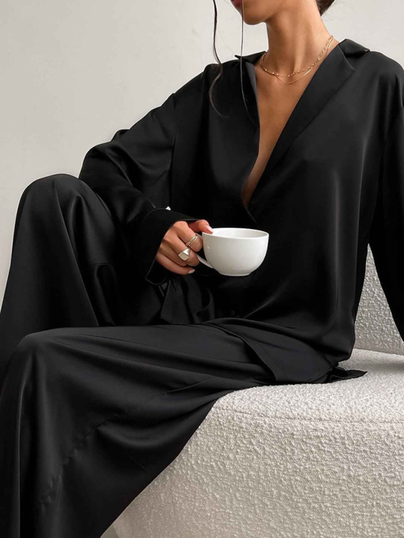 Long Sleeve Top and Wide Leg Pants Lounge Set