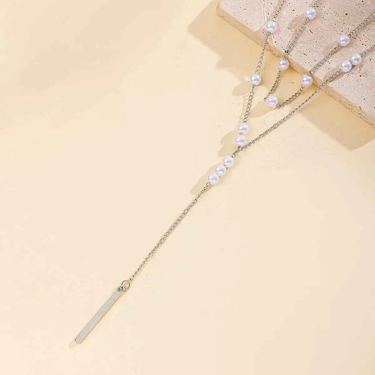 Double Layered Pearl Y-Shaped Necklace