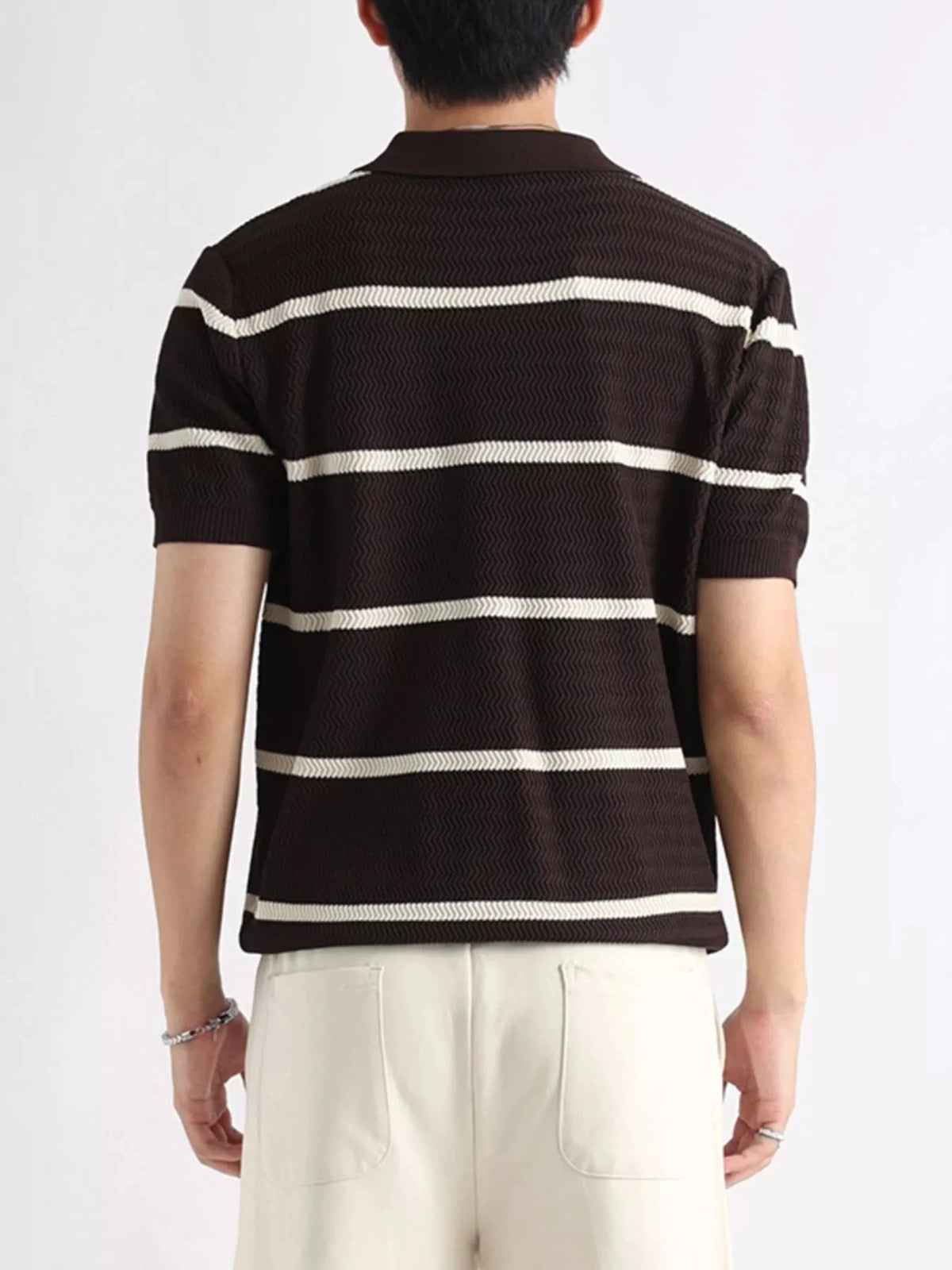 Men's Plus Size Striped Zip-Up Knit Polo