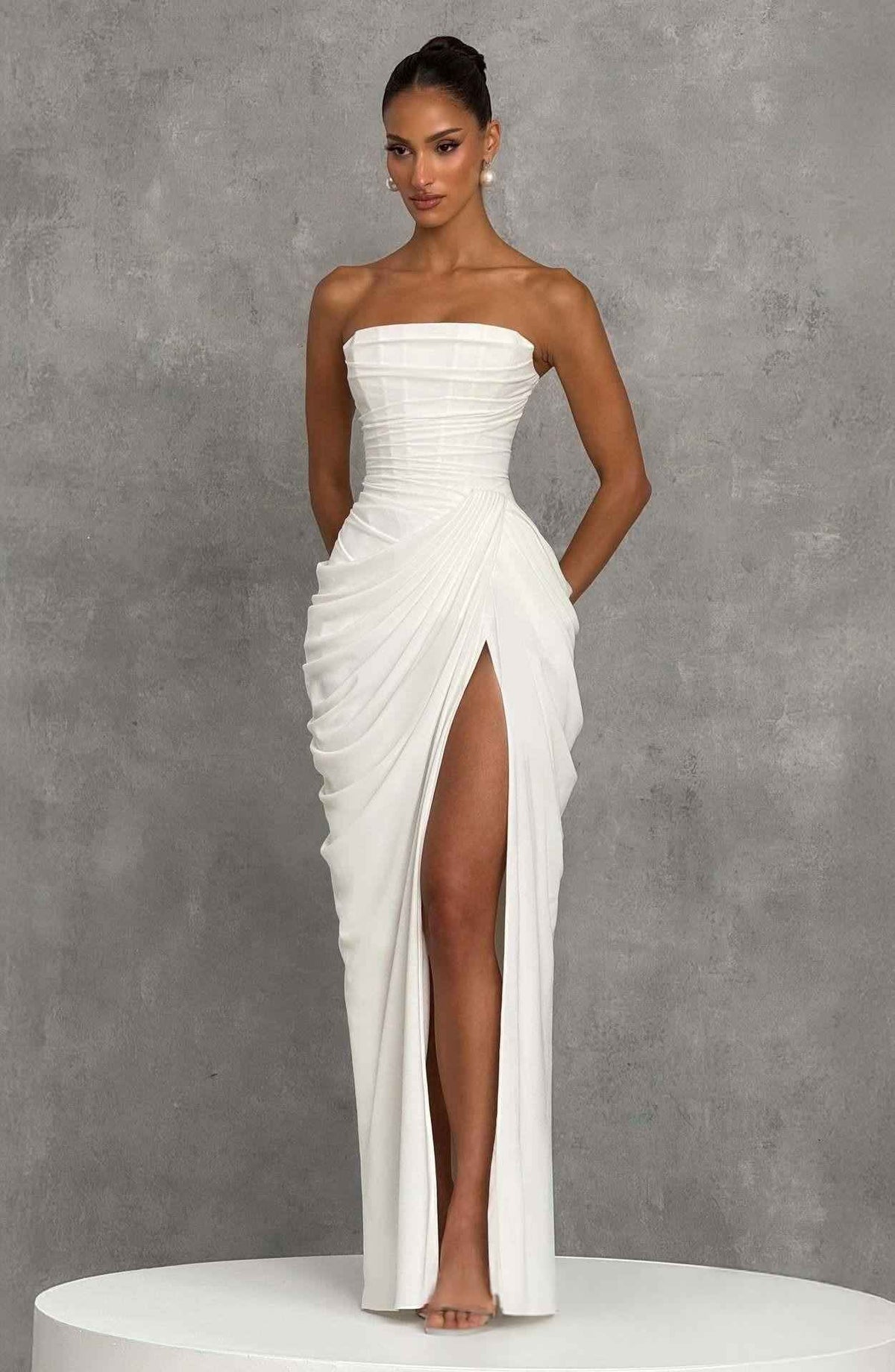 French Style Romantic Strapless Pleated Slit Dress - Women's Elegant Evening Gown For Summer Party Wedding Dresses