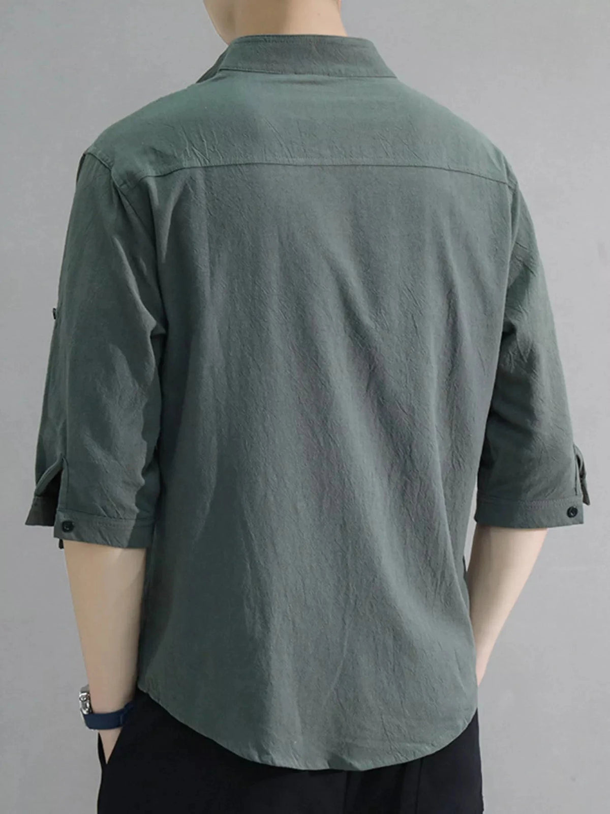 Men's Plus Size Button Up Roll-Up Sleeve Shirt