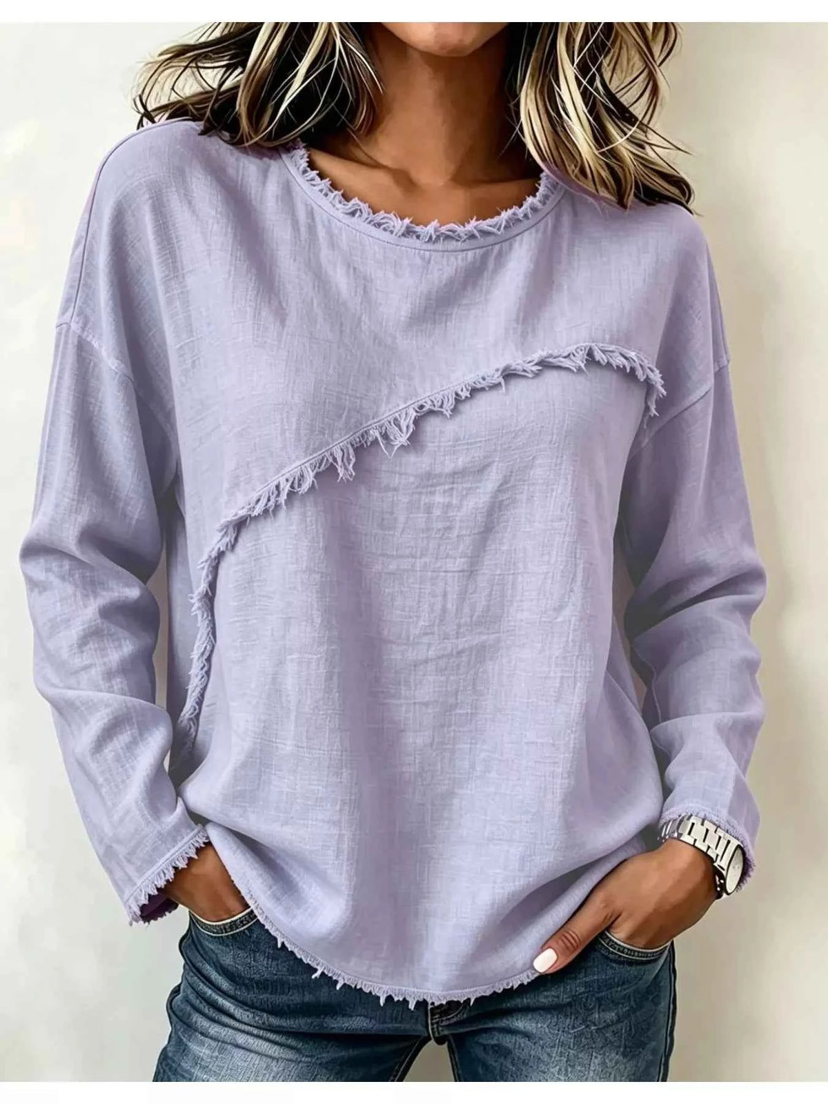 Frayed Hem Dropped Shoulder Blouse