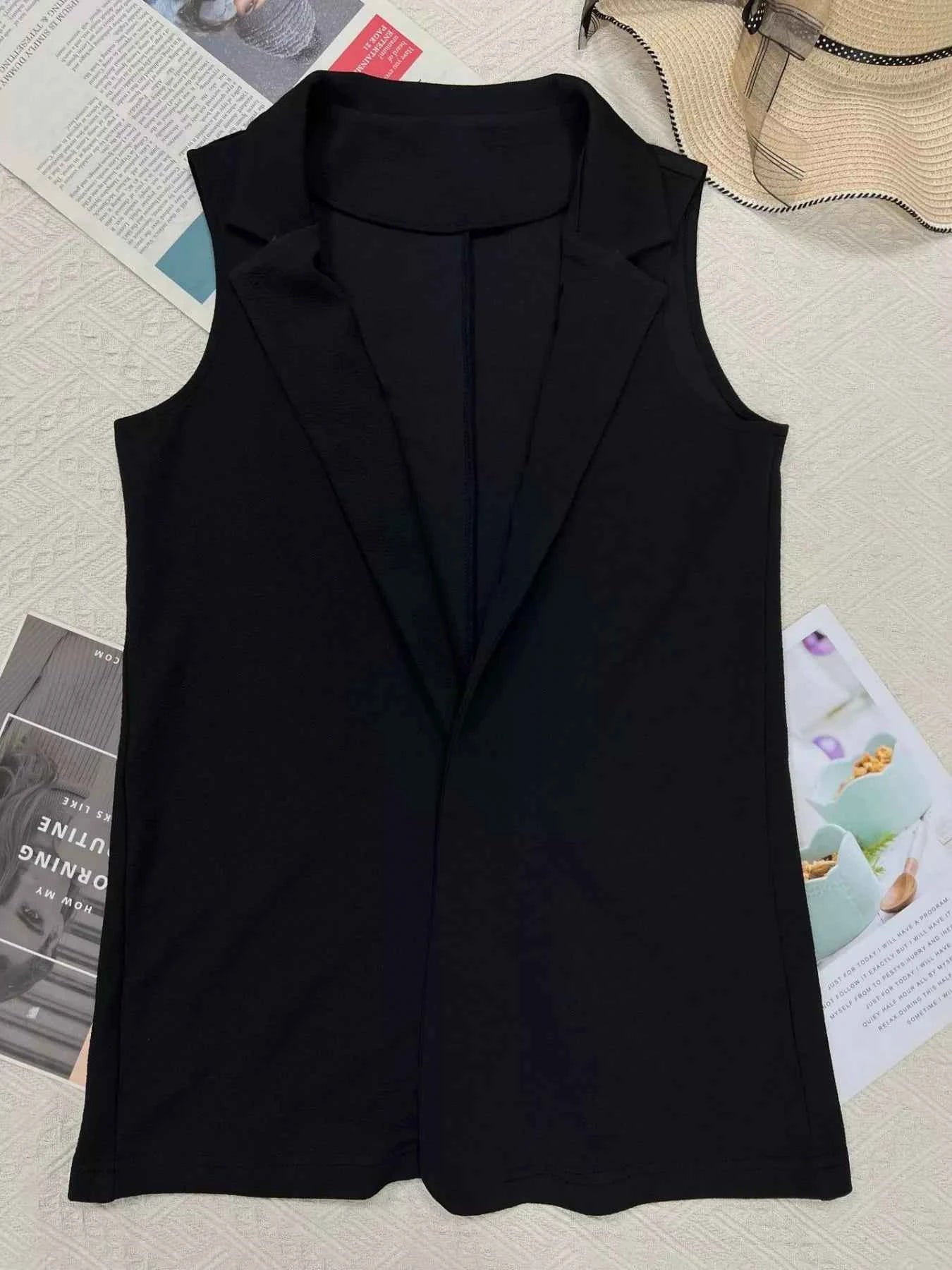 Sleeveless Notch Collar Longline Vest Coat
