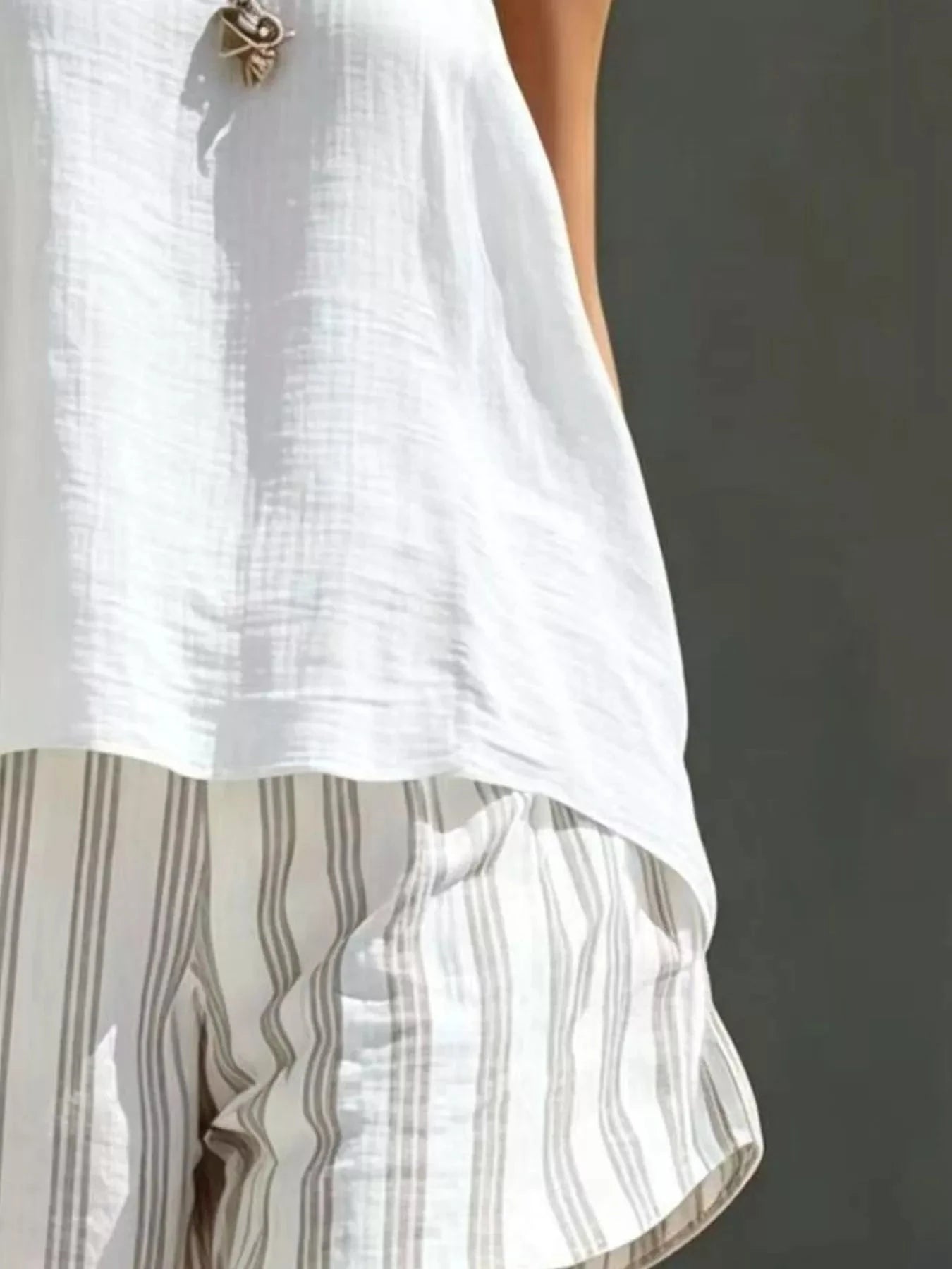 Round Neck Tank and Striped Shorts Set